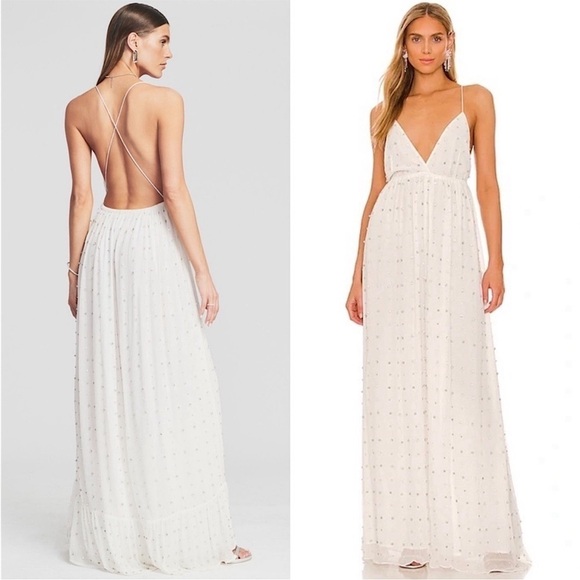 NWT RETROFETE Silk Crystal Embellished Open Back Sleeveless Plunge V-Neck Gown S - Picture 7 of 10